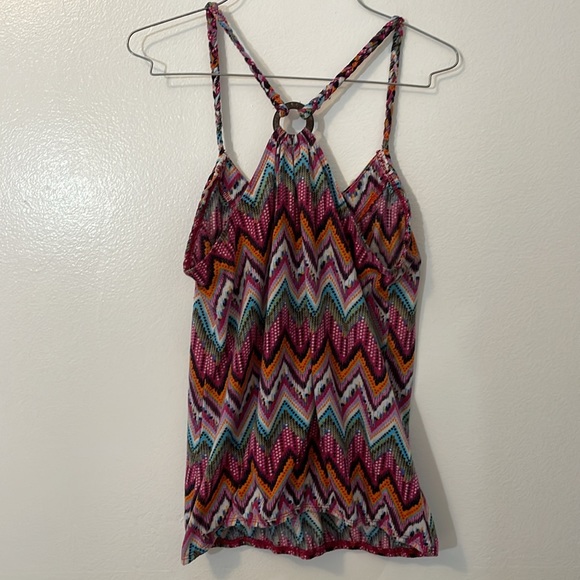 No Boundaries lg 11 - 13 camisole racer back pink chevron 100% poly lace beads - Picture 3 of 7